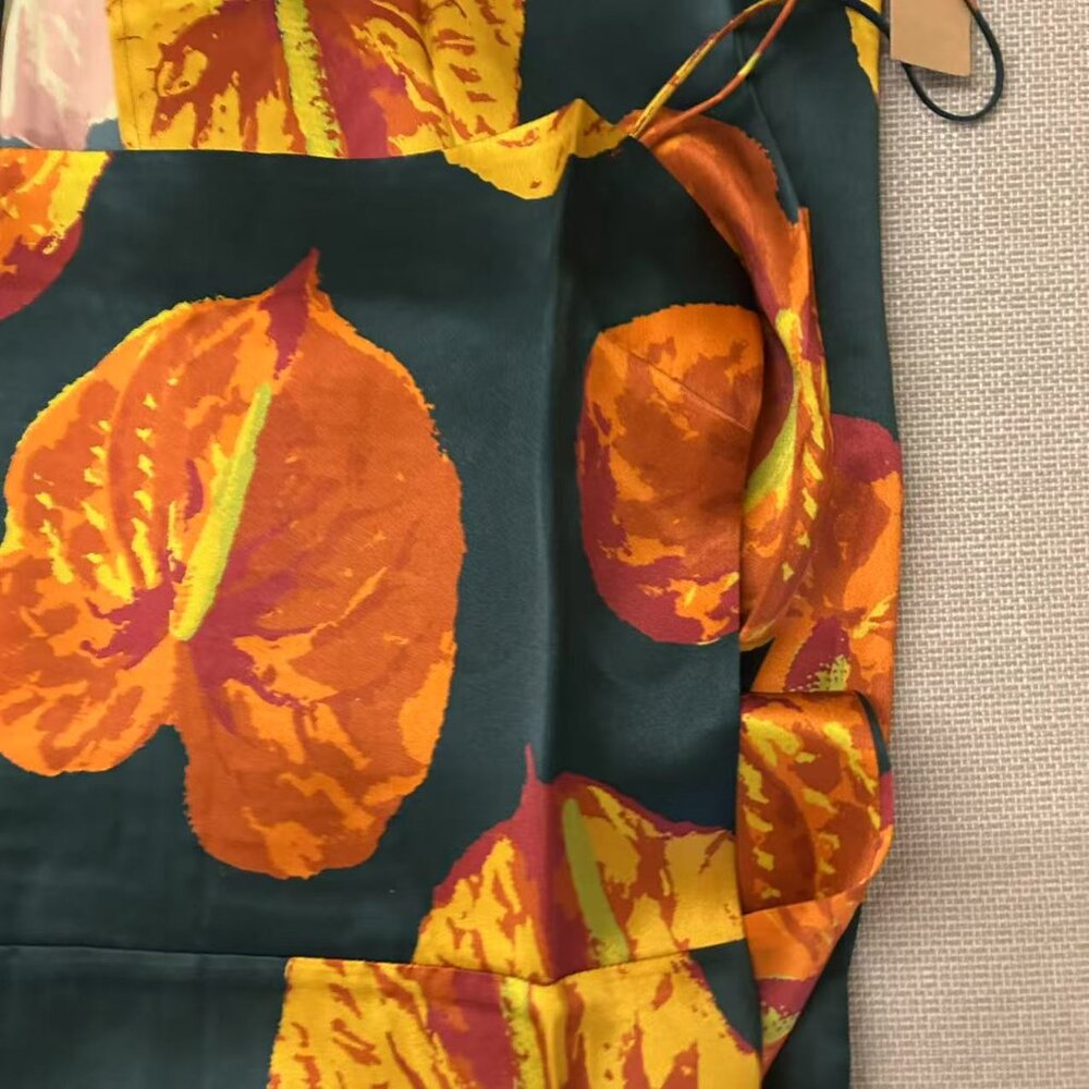 NWT Reformation Frankie Silk Maxi Dress Sz0/4/6 Daiquiri Orange Forest Green - Picture 6 of 12